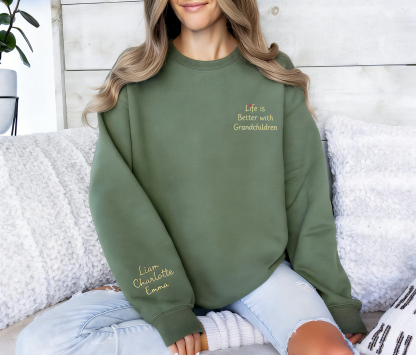 Custom Embroidered Sweatshirt with Name on Sleeve-Gift For Mom & Grandma Mother's Day Gift