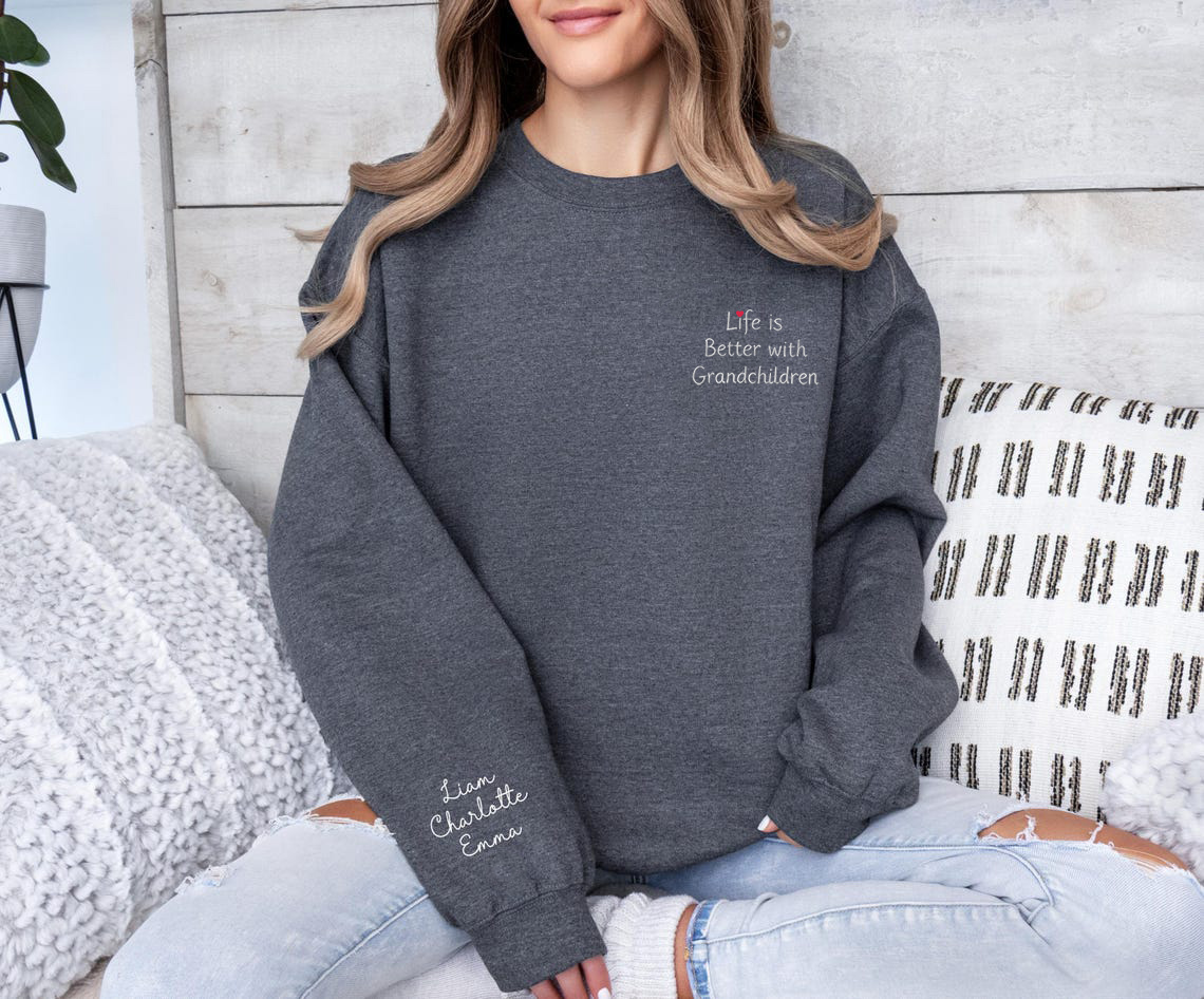 Custom Embroidered Sweatshirt with Name on Sleeve-Gift For Mom & Grandma Mother's Day Gift