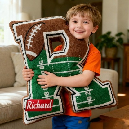 Personalized Football Field Initial Pillow With Custom Name For Kids And Sports Fans
