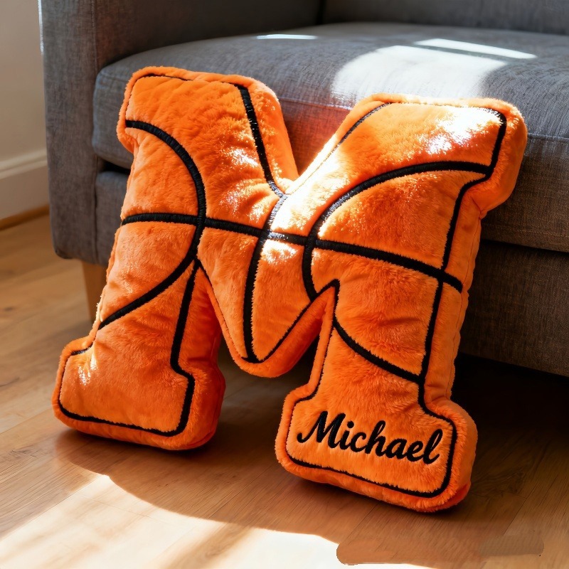 Personalized Graphic3dprint Basketball Letter Shaped Pillow With Custom Name For Sports Fans