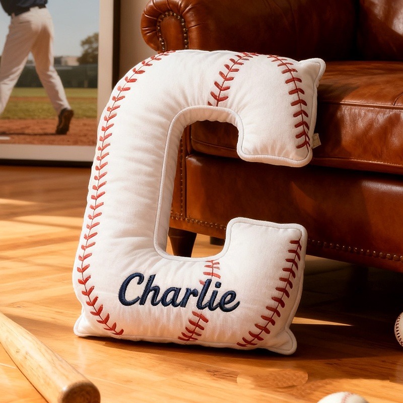 Personalized Baseball Letter Pillow With Custom Name For Sports Fans