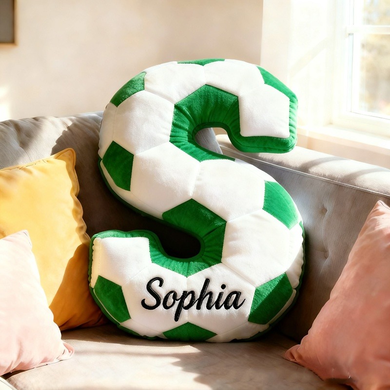 Personalized Soccer Ball Letter Pillow With Custom Name Design