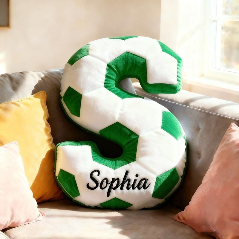 Personalized Soccer Ball Letter Pillow With Custom Name Design