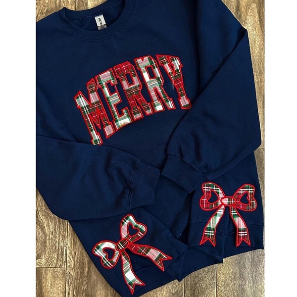 Trendy Merry Side Bow Cut-Out Sweatshirt - Cozy Plaid Christmas Pullover for Women
