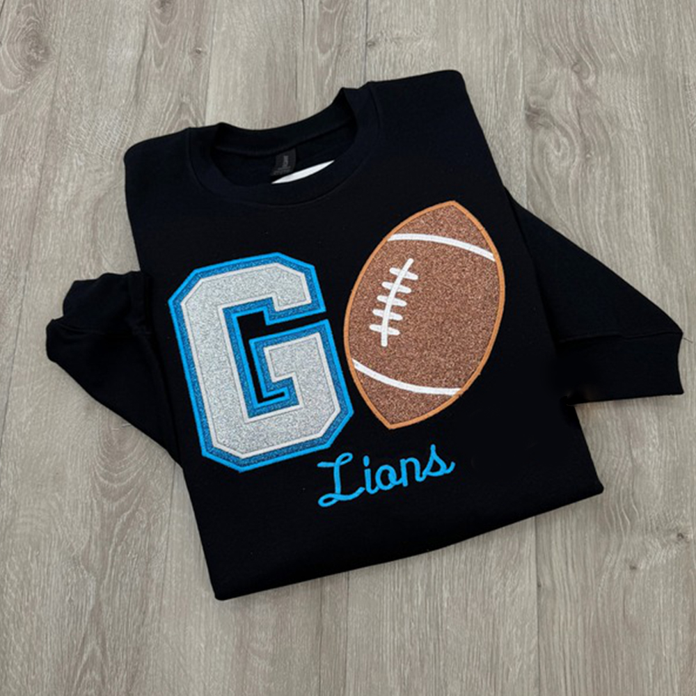 Custom Go Football Glitter Embroidered Sweatshirt