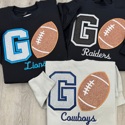 Custom Go Football Glitter Embroidered Sweatshirt
