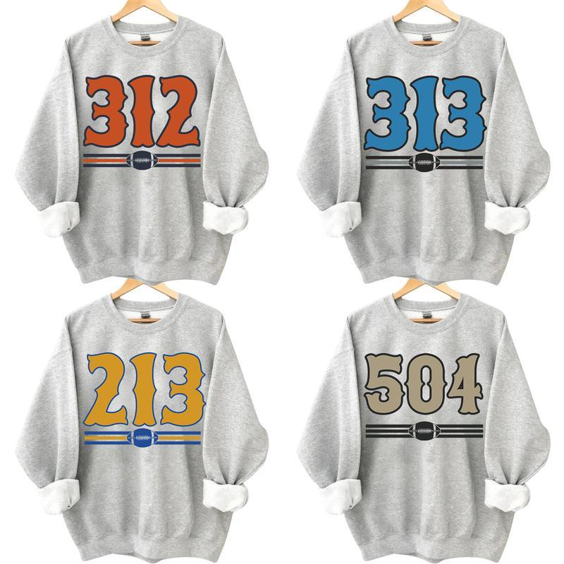 Vintage Area Code Football Sport Grey Sweatshirt, Retro 90s Graphic Style All Teams Football Shirt