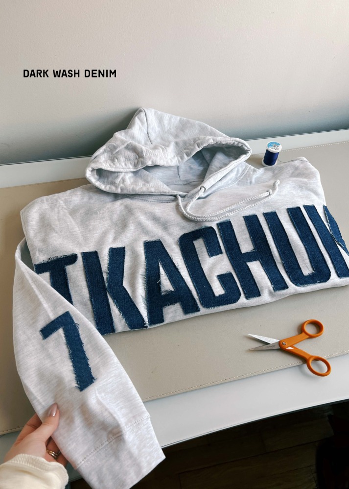 Custom Denim Name/Number Patchwork Sweatshirt