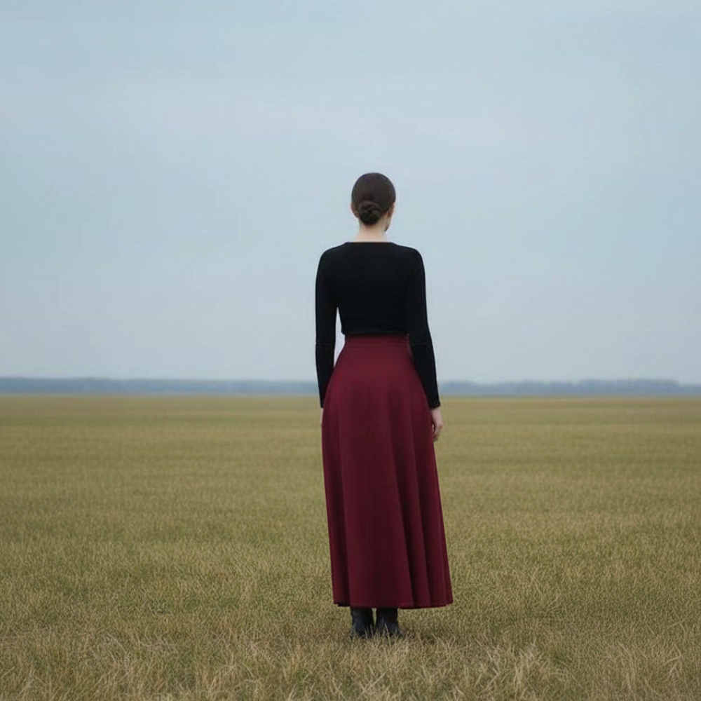 Stylish Burgundy High-Waist Pleated Skirt with Pockets for Women - Elegant Full-Length Fashionable Skirt for Casual or Formal Wear