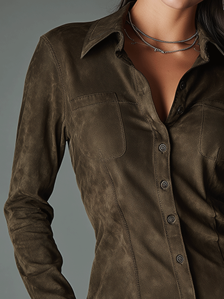 Slim Fit Olive Faux Suede Shirt