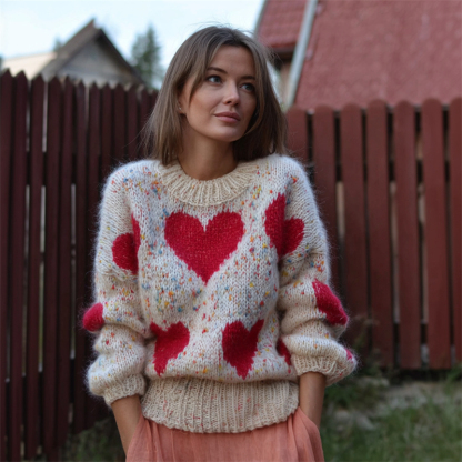 Vintage Valentine's Day Hearts Variegated Knit Sweater