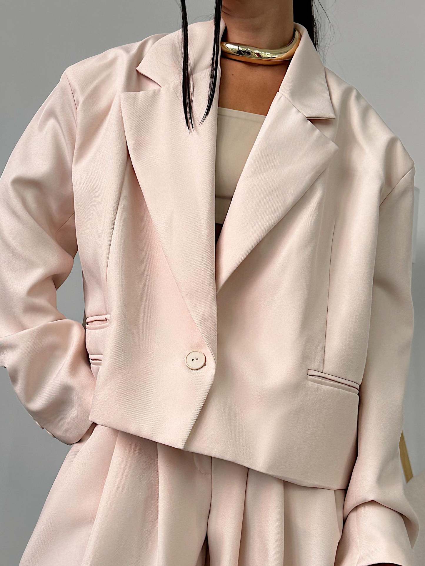 Nude Pink Casual Suit + Wide-leg Pants Set