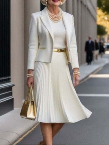White pleated dress with suit jacket