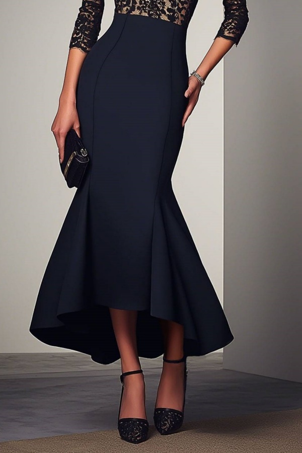 Formal Evening Dress Navy V Neck Lace Mermaid Maxi Dress