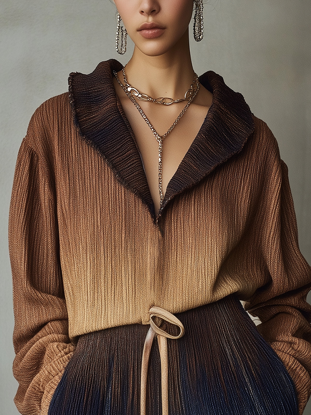 Ombre Midi Dress With Fringe And Tie Waist