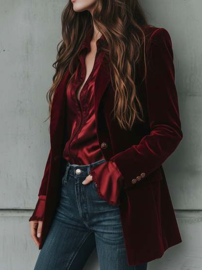 Vintage Longline Burgundy Velvet Blazer