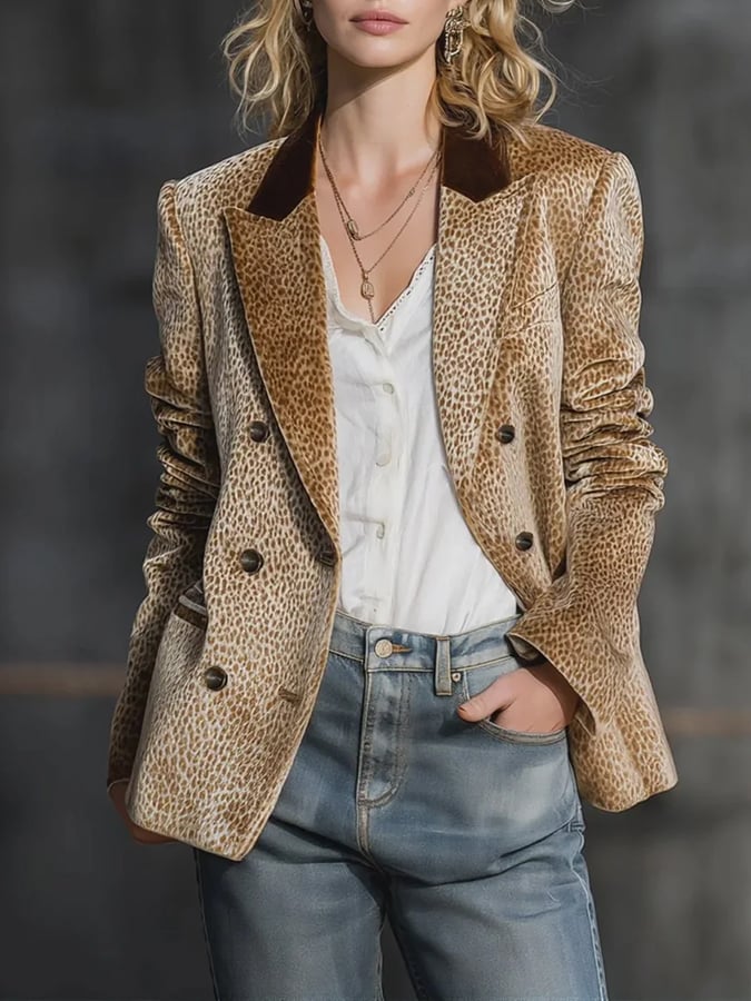 Women's Elegant Western Leopard Print Blazer