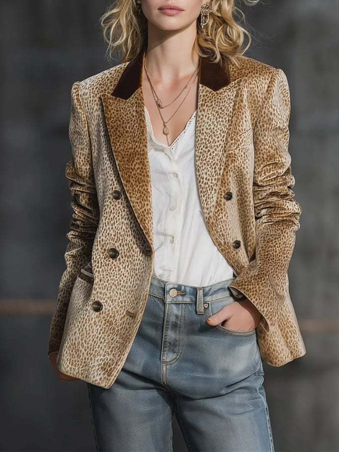 Women's Elegant Western Leopard Print Blazer
