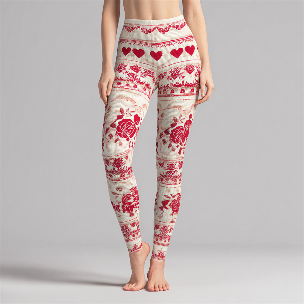 Love Rose Cycle Print Women's Knit Leggings