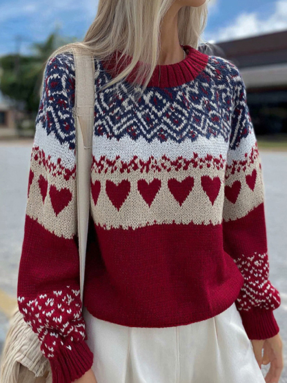 Women's Valentine's Day Heart Pattern Comfortable Knit Sweater
