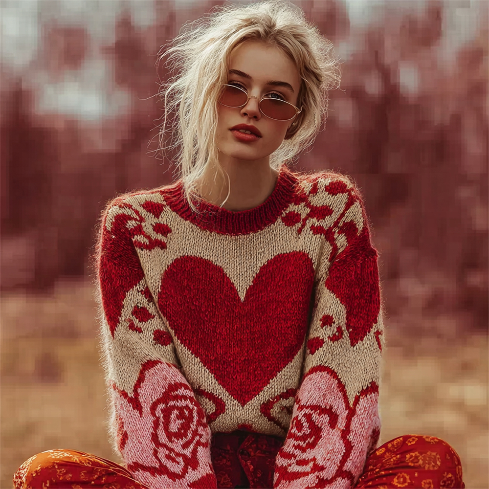 Valentine's Day Love Rose Fun Pattern Women's Cozy Sweater