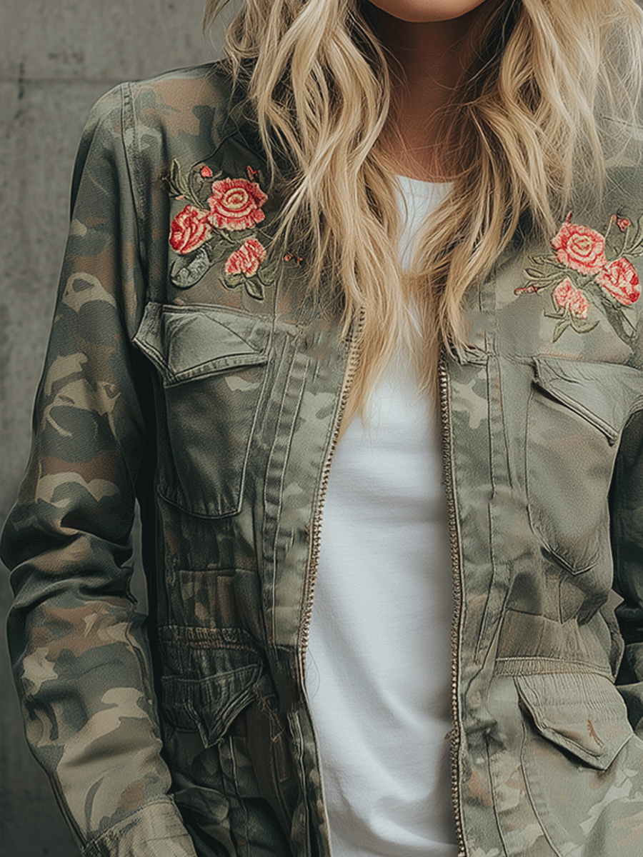 Casual Heavy Duty Embroidered Camo Jacket