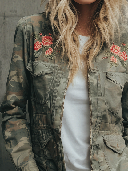 Casual Heavy Duty Embroidered Camo Jacket