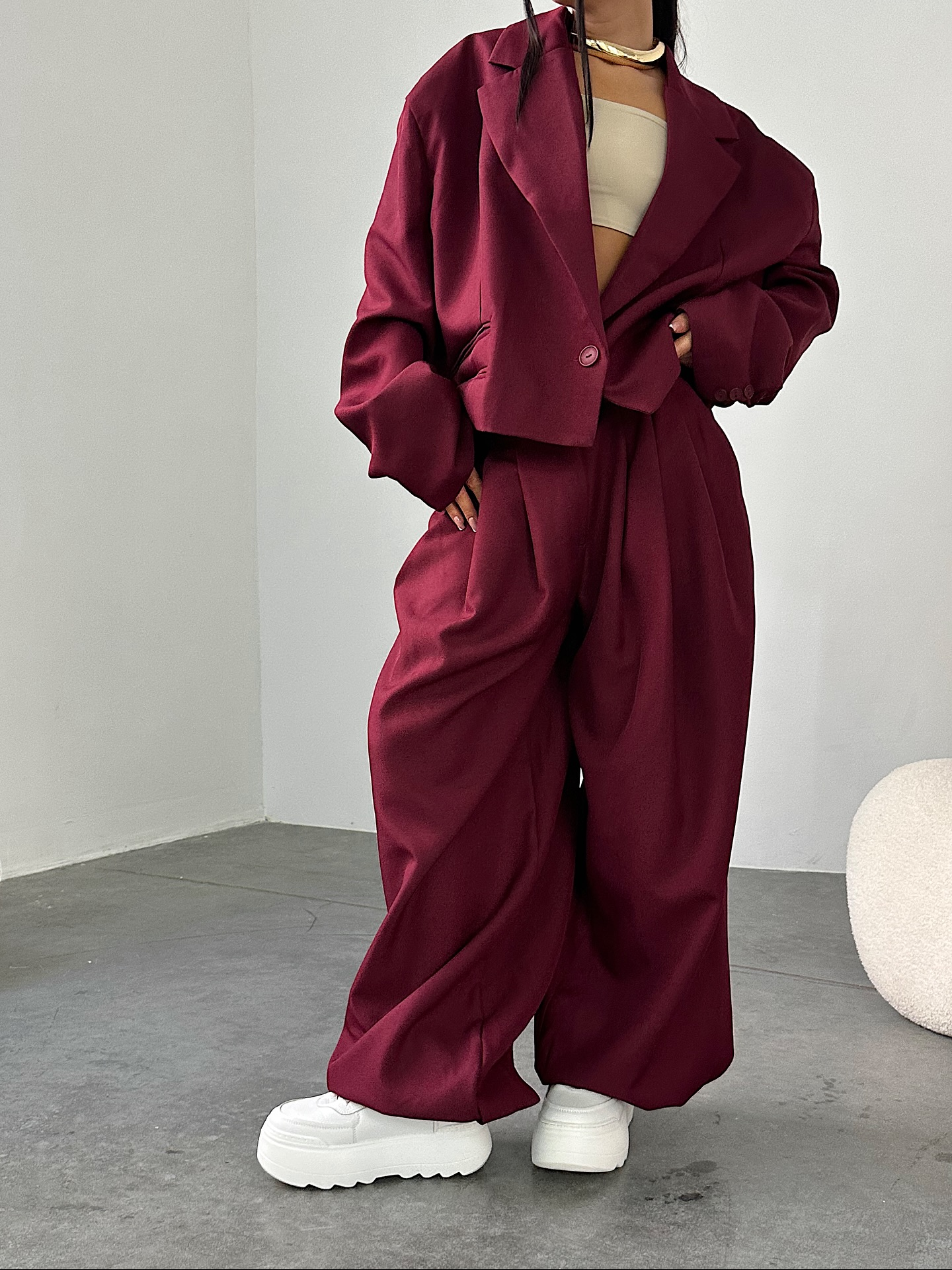 Nude Pink Casual Suit + Wide-leg Pants Set