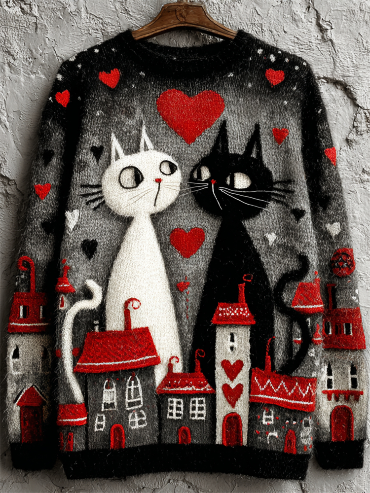 Lovely Valentine's Day Cats Lovers Cozy Knit Sweater