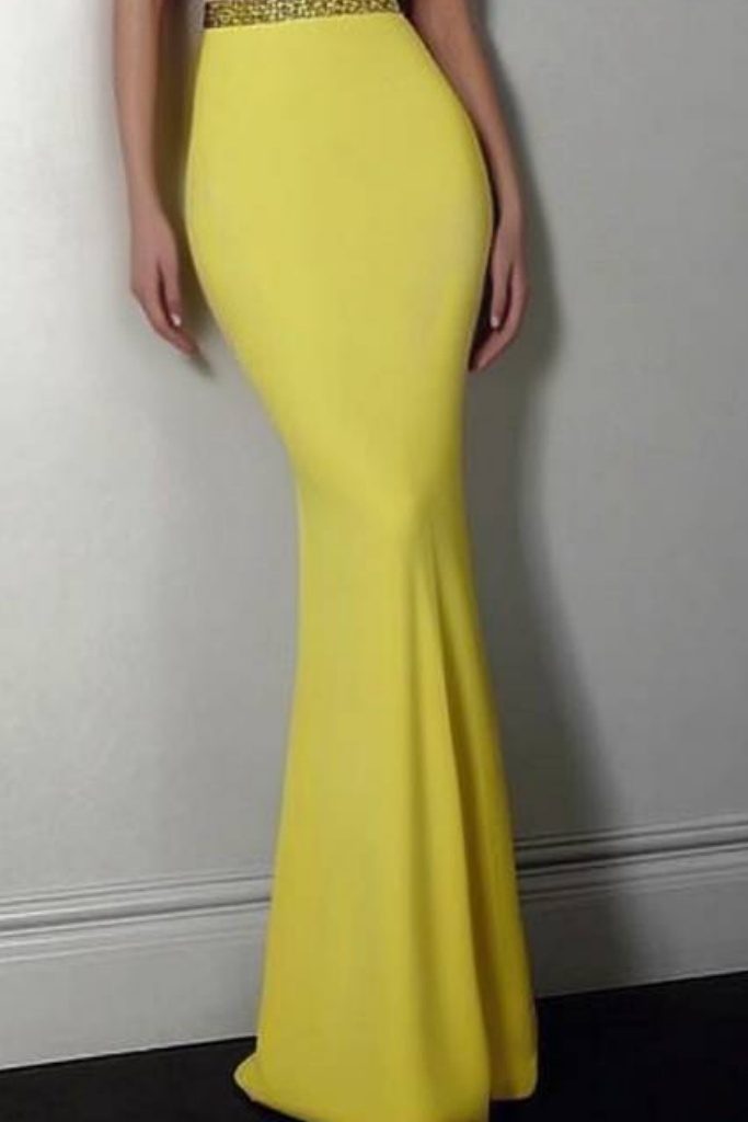 Formal ​Evening Dress Yellow Wide Strape Colorblock Maxi Mermaid Dress