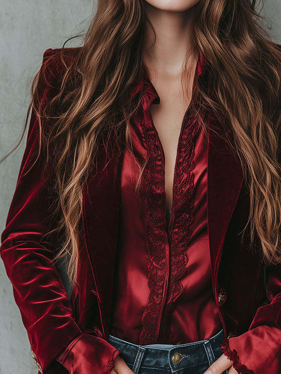 Vintage Longline Burgundy Velvet Blazer
