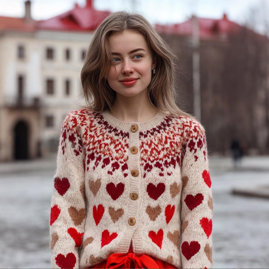 Valentine's Day Love Heart Pattern Women's Sweater Coat