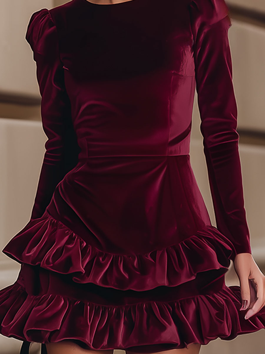 Elegant Burgundy Velvet Ruffle Dress - Perfect For Every Occasion