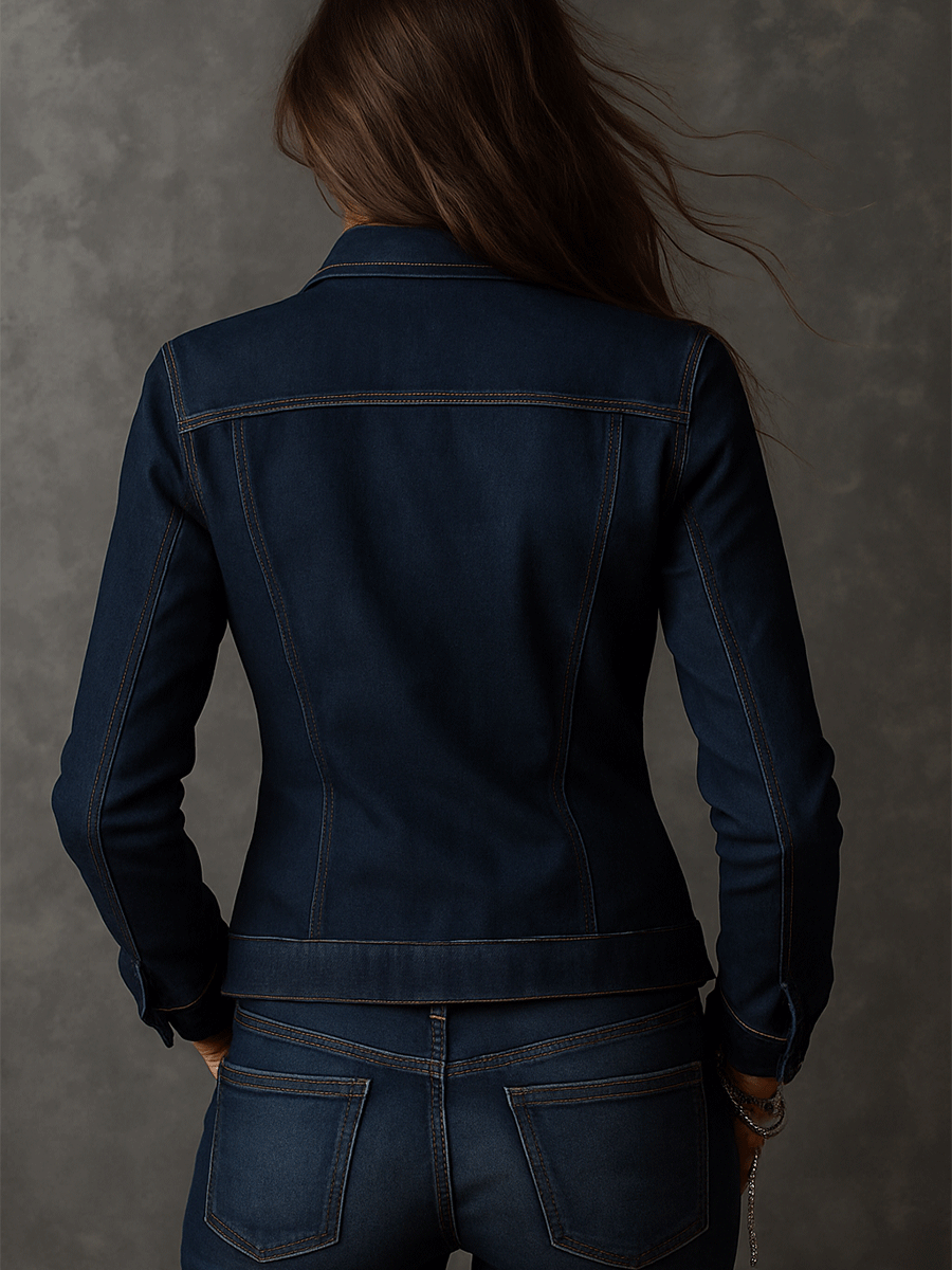 Vintage Dark Wash Denim Military Jacket