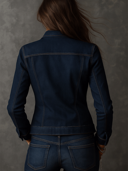 Vintage Dark Wash Denim Military Jacket