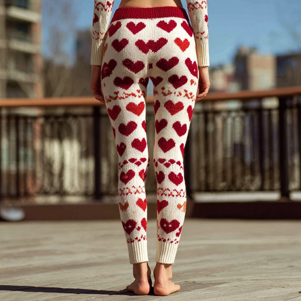 Cute Valentine's Day Hearts Pattern Cozy Knit Leggings