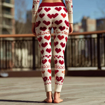 Cute Valentine's Day Hearts Pattern Cozy Knit Leggings