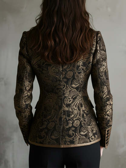 Quiet Luxury Paisley Jacquard Wrapped Lapels Fitted Blazer