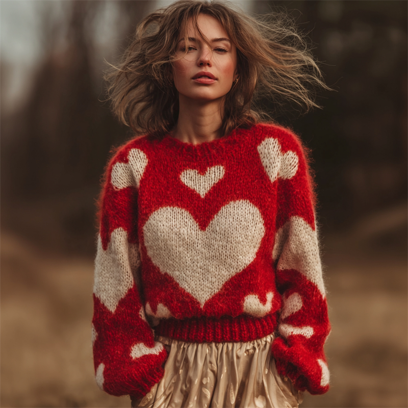 Vintage Valentine's Day Hearts Inspired Cozy Knit Sweater