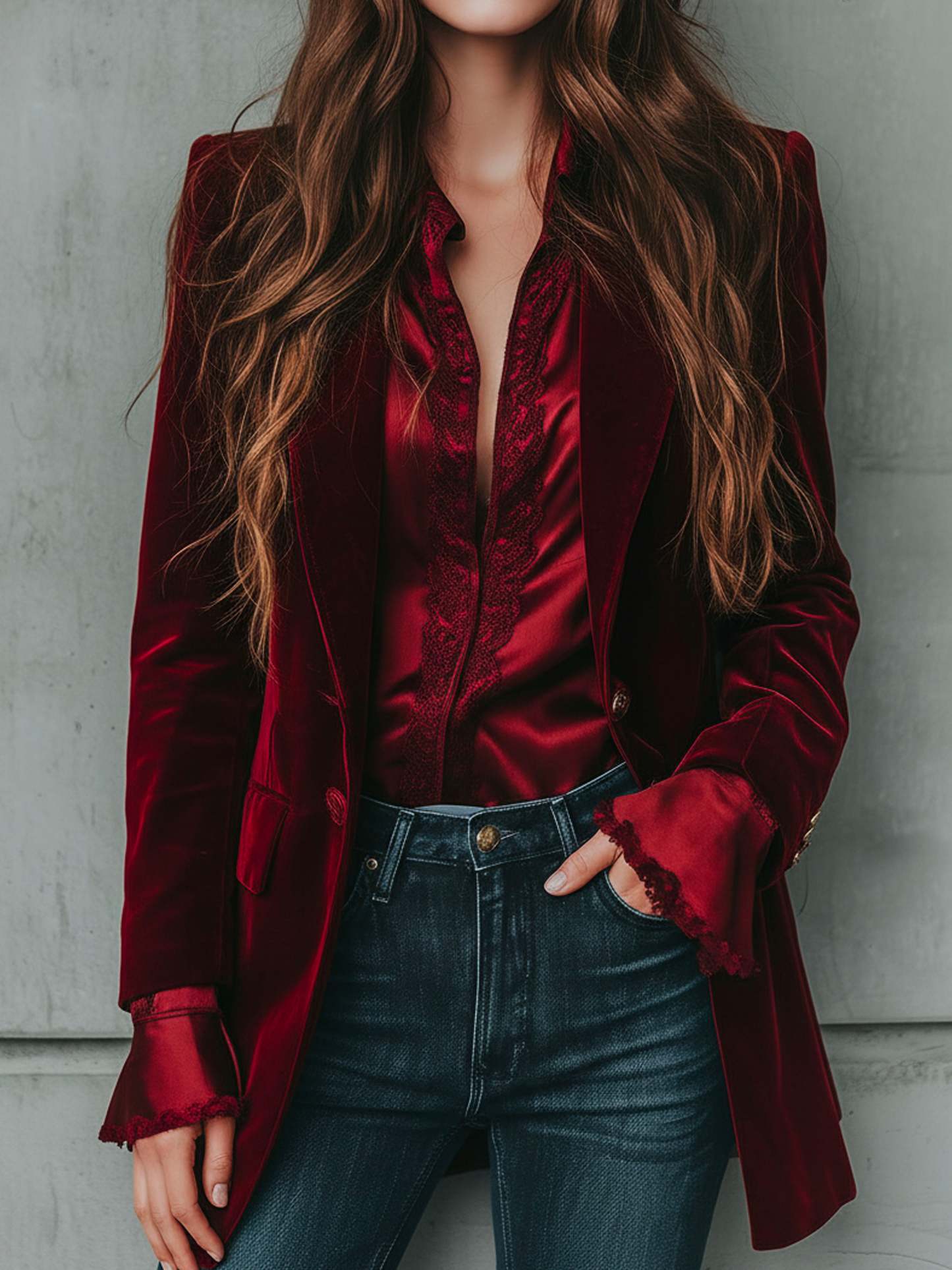 Vintage Longline Burgundy Velvet Blazer