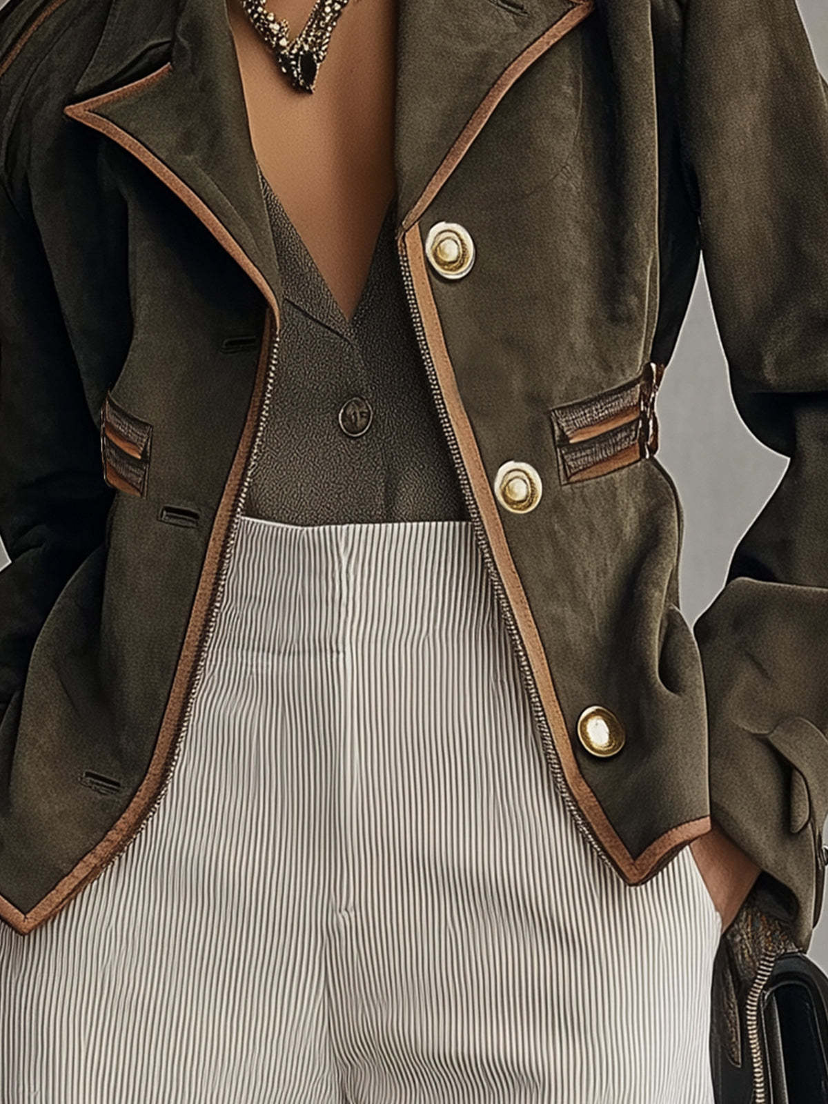 Olive Tailored Blazer With Khaki Trim