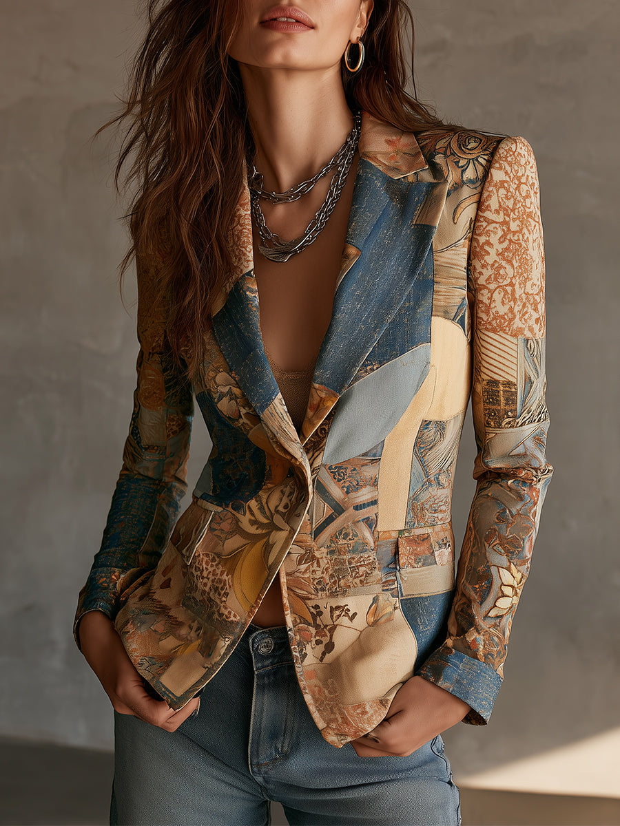 Nomadic Bohemian Style Retro Graphic Lapel Blazer