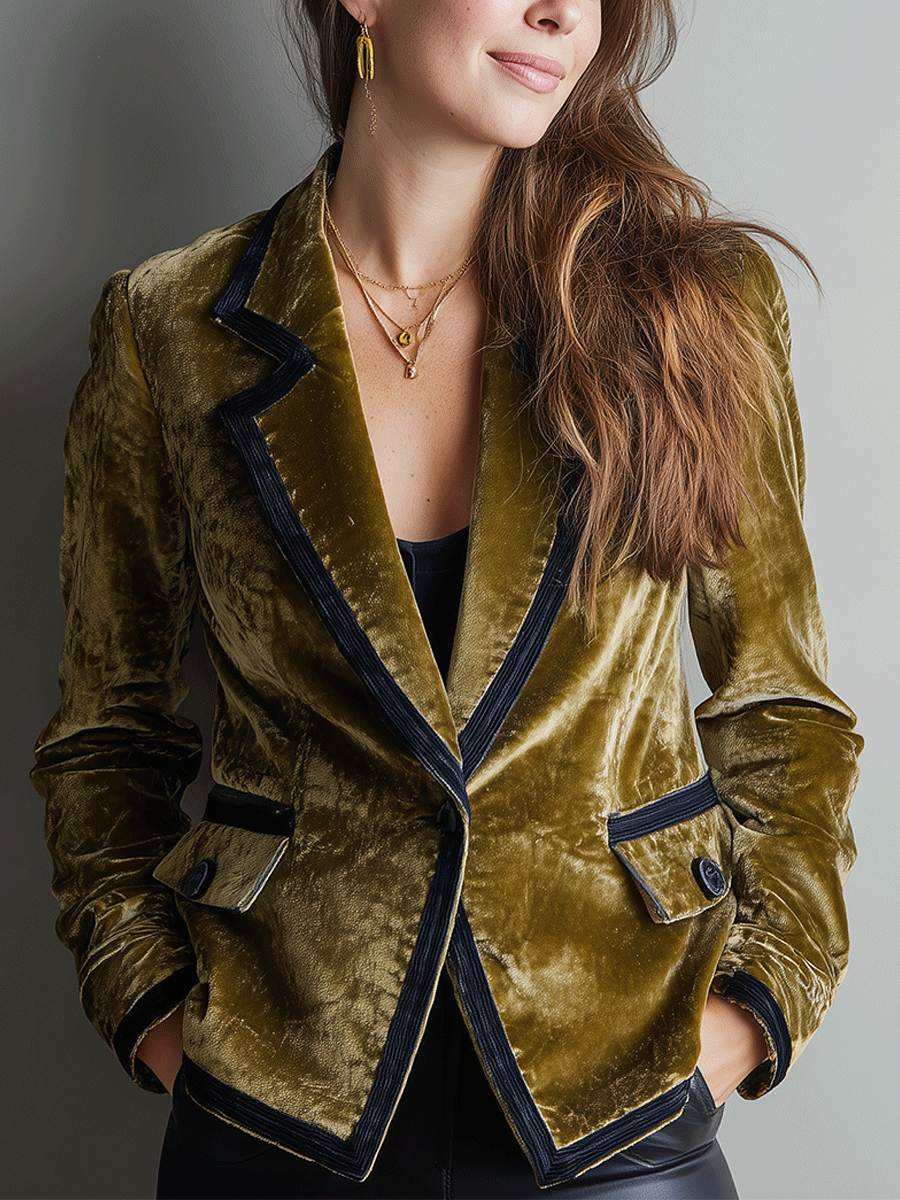 Velvet Contrast Trim Blazer