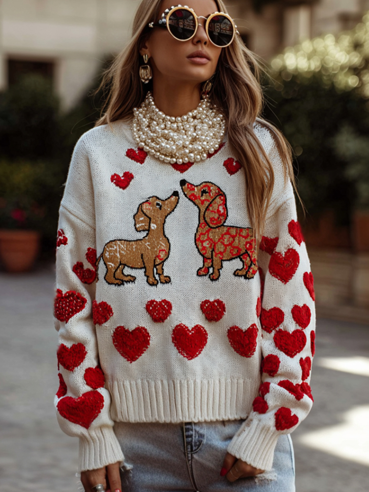 Valentine's Day Doggy Love Matching Crew Neck Sweater