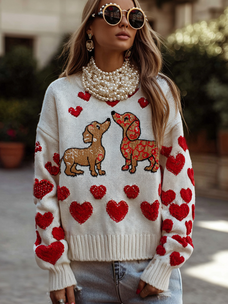 Valentine's Day Doggy Love Matching Crew Neck Sweater