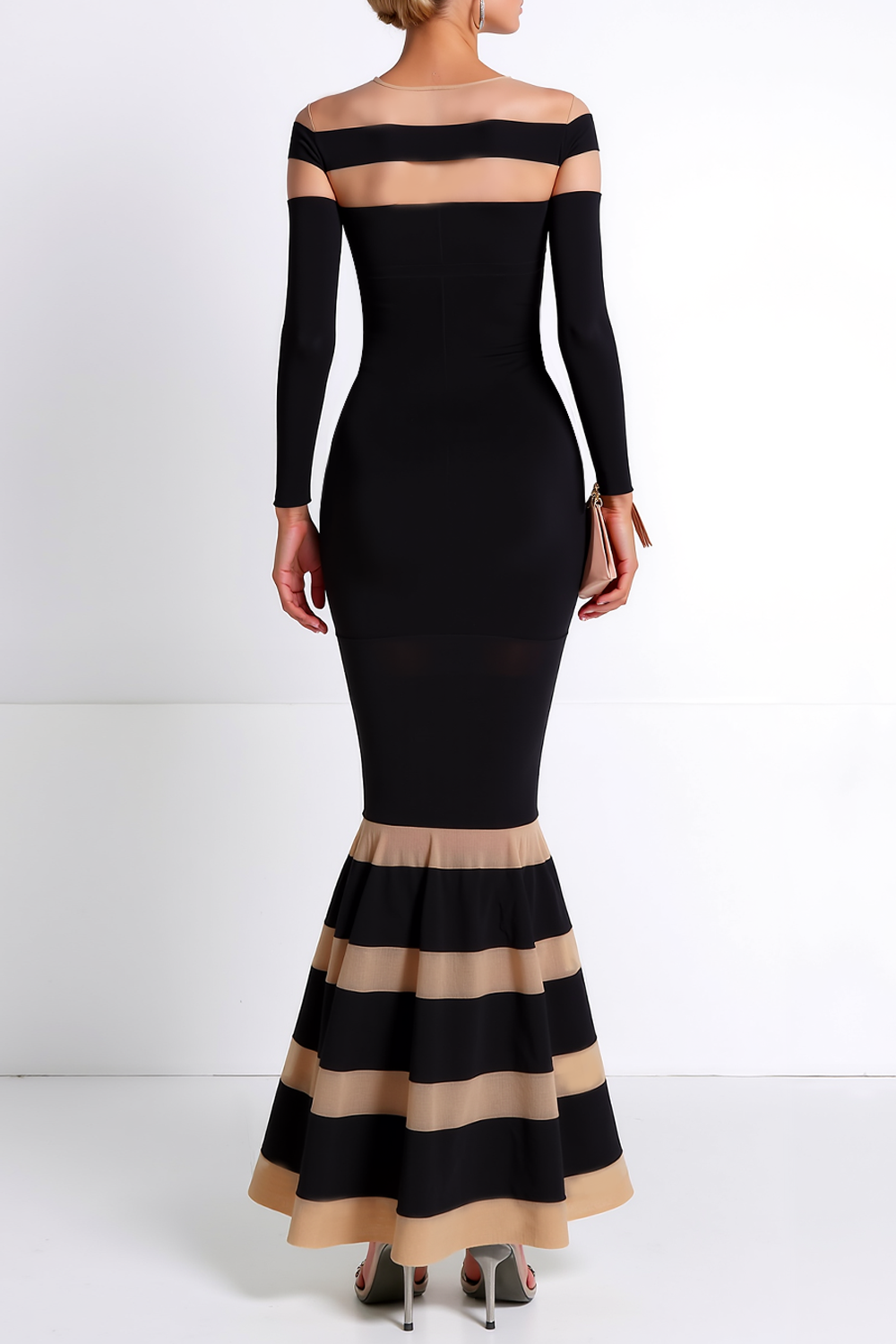 Formal Evening Dress Black Mermaid Crew Neck Maxi Dress