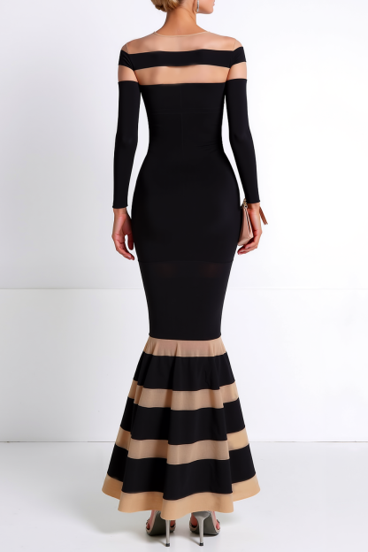 Formal Evening Dress Black Mermaid Crew Neck Maxi Dress