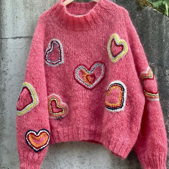 Abstract Creative Valentine Vibes Coquette Valentine Heart Art Print Knitted Pullover Sweater