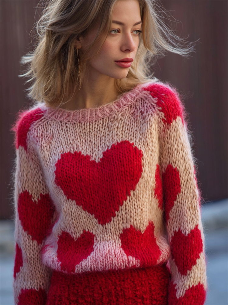 Valentine's Day Hearts Gradient Cozy Knit Sweater