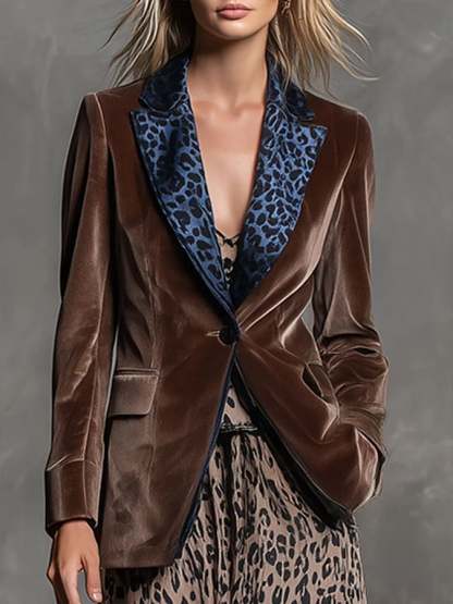 Women's Elegant Western Leopard Velvet Blazer